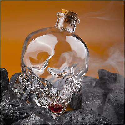 #ad 120Ml Crystal Glass Skull Bottle Halloween Skull Glass Potion Bottle $15.30