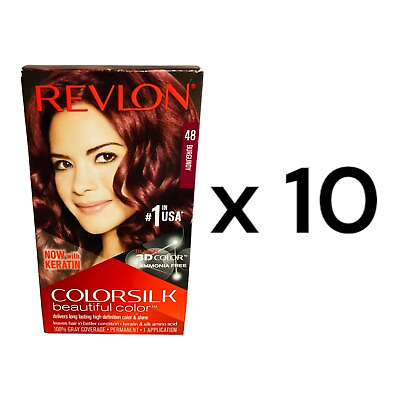 #ad Revlon Colorsilk Beautiful Color #48 Burgundy W Keratin LOT OF 10 Hair Dye NIB $54.99