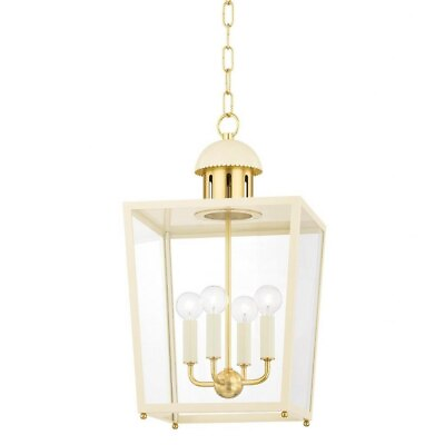 #ad 4 Light Small Pendant 21.5 Inches Tall and 12 Inches Wide Aged Brass Soft Cream $592.95
