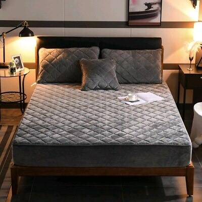 #ad Quilted Mattress Cover Warm Soft Crystal Cotton Bedsheet Thicken Fitted Sheet $56.00