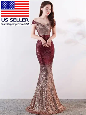 #ad Elegant Glitter Gradual Change Sequin Slim Mermaid Evening Gown Prom Dress $89.99