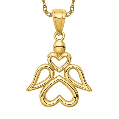 #ad 14K Yellow Gold Angel Necklace Charm Pendant $137.00