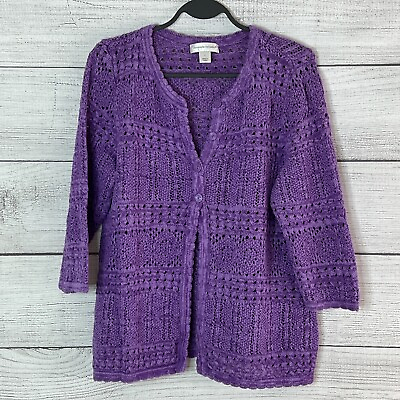 #ad Christopher amp; Banks Woman#x27;s Cardigan 4 Button Front 3 4 Sleeve Purple Size Large $20.73