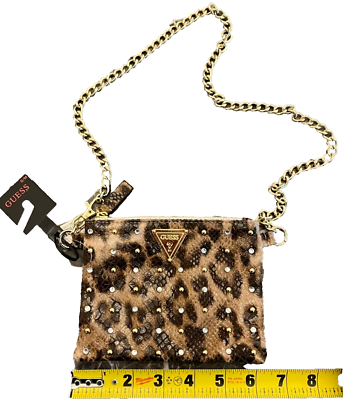 #ad Guess Mini Purse Gold Chain Strap Cheetah Snakeprint Logo Bag Faux Leather NEW $30.00