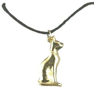 #ad Egyptian Cat Pendant Gold Plated Egypt Goddess Bastet Bast Necklace Charm Cord GBP 4.95