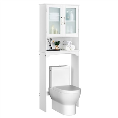 #ad Modern Free Standing Over the Toilet Storage with 2 Door Tempered Glass Cabinet $92.99
