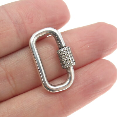 #ad 925 Sterling Silver Real Round Cut Diamond Carabiner Lock Clasp $74.95