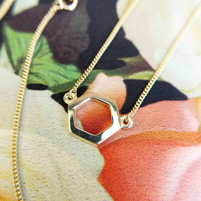#ad Women#x27;s 9ct Gold Hexagon Pendant Necklace Ladies Dainty Geometric Necklace GBP 295.00