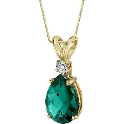 #ad Oravo 14 Kt Yellow Gold Pear 1.75 cts Lab Created Emerald Diamond Pendant $164.99