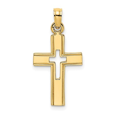 #ad Gift for Mothers Day 14k Yellow Gold Cut Out Cross Charm Pendant 1.1g $196.00
