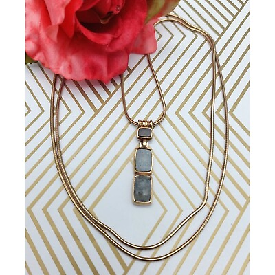 #ad Liz Claiborne Gold Tone Snake Chain Gray Faux Pendant Necklace 32quot; Long $11.99