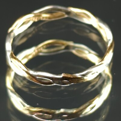 #ad Vintage 925 Sterling Silver Two Tone Gold Plated Twist Braid Ring Size 4.5 $19.93