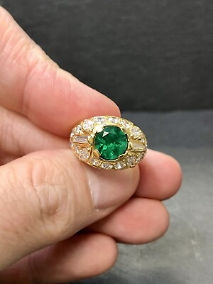 #ad Estate 18K ROUND ZAMBIAN Emerald Diamond Cocktail Ring GIA 3.70cttw Sz 6.5 $6400.00