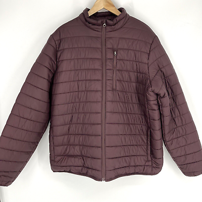 #ad Eddie Bauer Coat Size XL Mens Burgundy Puffer Jacket WInter Full Zip Pockets $35.99