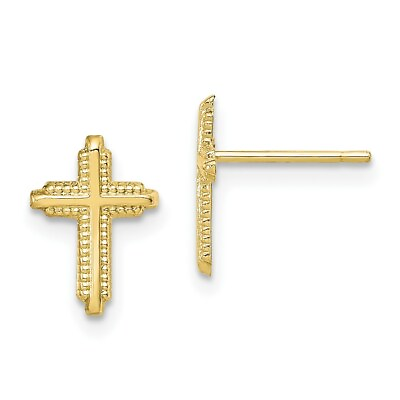 #ad 10K Yellow Gold Polished Cross Post Earrings $28.29