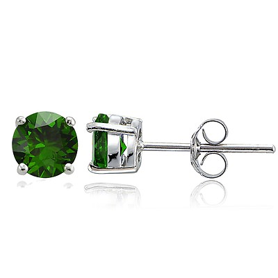#ad Sterling Silver Created Emerald 6mm Round Stud Earrings $13.99