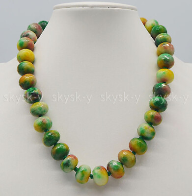 #ad 30#x27;#x27; Fashion Jewelry 12x16mm Faceted Multicolor Jade Rondelle Beads Necklace $26.09