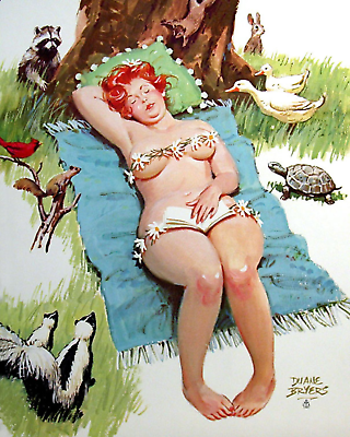 #ad Duane Bryers#x27; plump and pretty Pin up Hilda Outdoor Nap art painting print $7.19