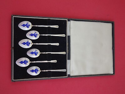 #ad English Estate Sterling Silver Demitasse Spoon set of 6 in fitted box 1960 4quot; $189.00