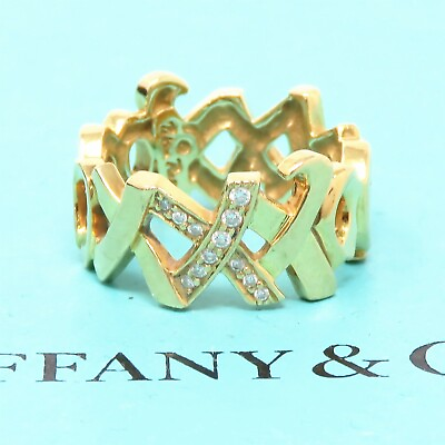 #ad NYJEWEL Tiffany amp; Co 18k Gold Paloma Picasso Diamond XXXOOO 8mm Wide Ring $1150.00