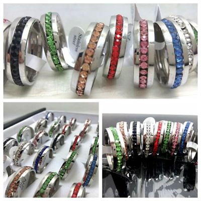 #ad 30Pcs silver CZ stainless steel rings wedding Women band Jewelry lots Wholesale $18.99