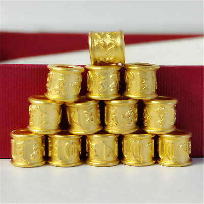 #ad 1PCS Pure 999 24K Yellow Gold 3D 3.5mm Hole Six Words Tube Bead Pendant $17.52