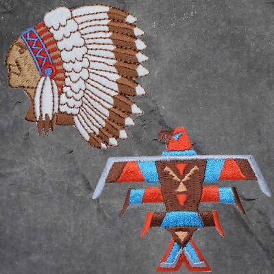 #ad Native American Patch Set Firebird Eagle Headdress Feathers Iron On $9.00