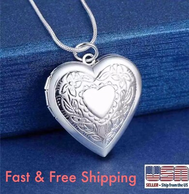 925 Sterling Silver Plt Heart Love Necklace Locket Picture Photo Pendant 18quot; N1 $8.79