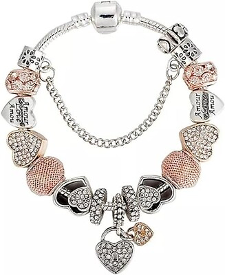 #ad PANDORA SILVER BRACELET WITH CRYSTAL HEART AND LOVE EUROPEAN CHARMS $23.99