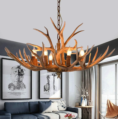 #ad Deer Antler Chandelier 6 Light Moose Lodge Cabin Country Style Ceiling Lighting $199.89