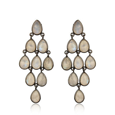 #ad Black Rhodium 925 Silver Wedding Designer Chandelier Moonstone Earrings C $89.25