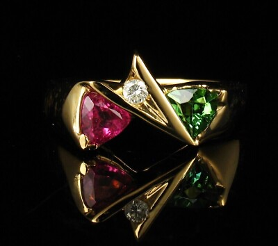 #ad 2Ct Trillion Lab Created Ruby Emerald Diamond Womens Ring 14k Yellow Gold Plated $106.65