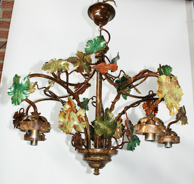 #ad Vintage Belgian MAssive lighting oak leaf chandelier lamp marked $850.00