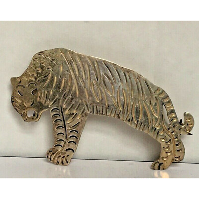 #ad LARGE TAXCO 925 STERLING SILVER TIGER BROOCH SKY $60.50