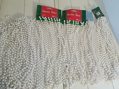 #ad Lot Of 8 Santa#x27;s Best White Pearl Color Beaded Christmas Garland 18#x27; 144ft Vntge $99.99