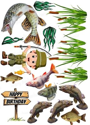 #ad Fishing angler cake image topper party decoration gift birthday edible 3D fish $8.61