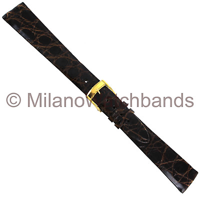 #ad 19mm Milano Mens Genuine Crocodile Flat Unstitched Dark Brown Long Watch Band $63.96