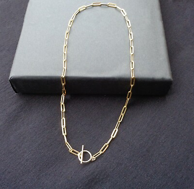 #ad Gold Plated on 925 Sterling Silver Paperclip Chain Necklace with Toggle Clasp $68.00
