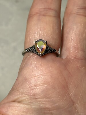 #ad “Coven” Light Gemstone Ring 925 Sterling Silver Size 6.5 7 $16.99