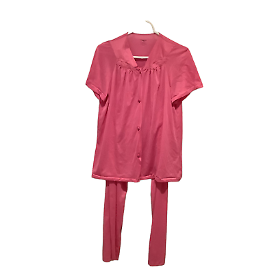 #ad Vintage Exquisite 2 Piece Dark Pink Shot Sleeve Button Front Pajamas Size Small $19.95