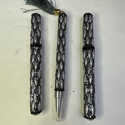 #ad bedazzled Ball Point writing pens Screw Cap X 2 Pen With Tassel Black And Gray $27.40