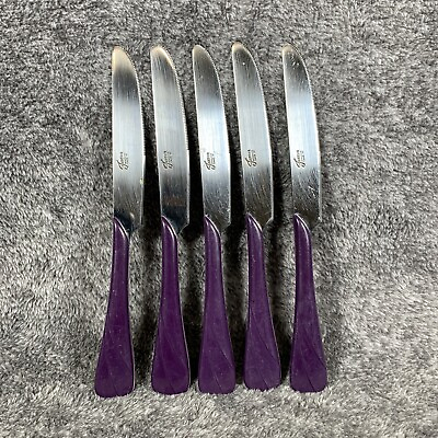 #ad Fiesta Ware Butter Knife Stainless Plum Purple Handle 5 Piece Vintage $24.99