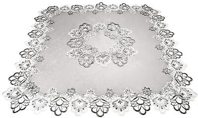 #ad Silver European Lace with Antique Jacquard Fabric Table Topper Small Table... $32.97