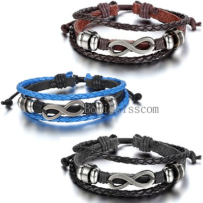 #ad Love Infinity Friendship Charm Multi layer Leather Men Women Adjustable Bracelet $7.99
