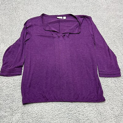 #ad Chicos Shirt Womens 2 V Neck Long Sleeve Purple Pullover Lightweight Casual $14.99