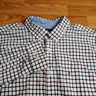 #ad Tommy Hilfiger Mens Shirt XL Gingham Check Classic Fit Long Sleeve Cotton Button $17.99