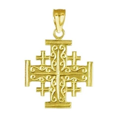 #ad New 14k Gold Jerusalem Cross Pendant $99.99