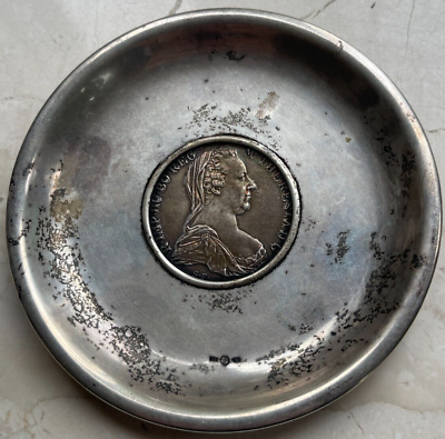 #ad 1780 Austria Maria Theresa Thaler Restrike in Vintage Silver Plate Setting $100.00