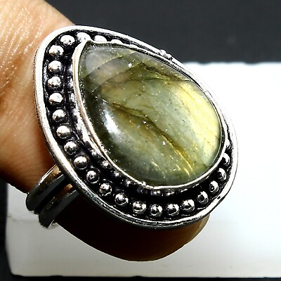 #ad Natural Labradorite Yellow Fire Gemstone Handmade Ring Gift For Jewelry Size 6 $5.96