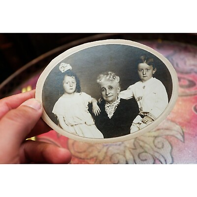 #ad 1920s Rustic Grandma Kids Antique Black White Family Circle Matte Photo $5.00